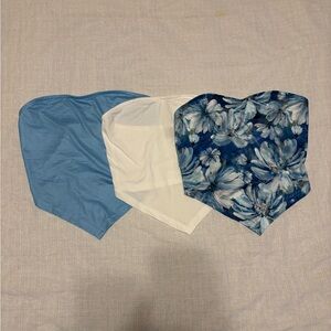 SHEIN Blue and White Floral Crop Tops
